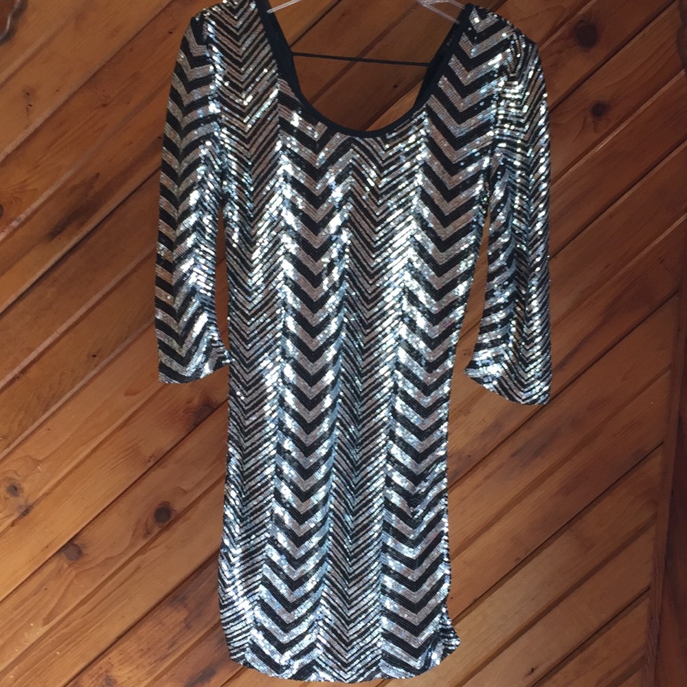 Silver and Black Sequined Homecoming Dress
